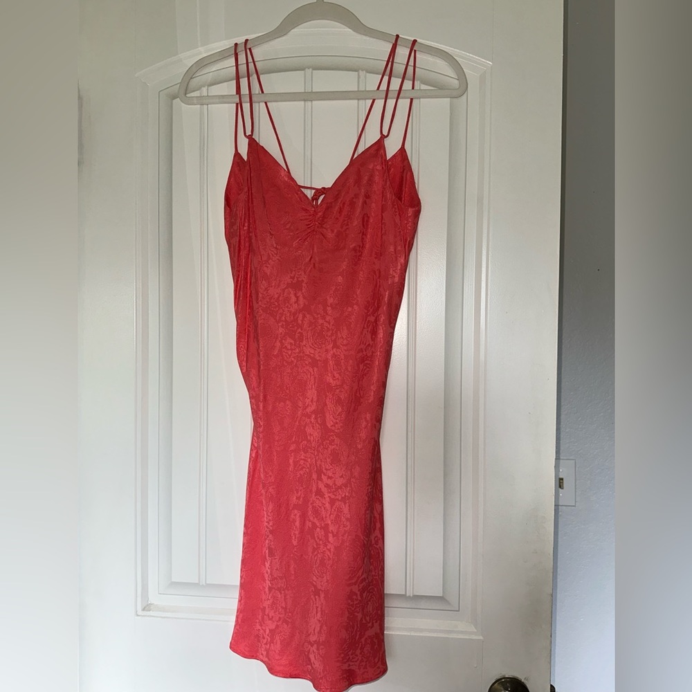 Zara Coral Dress JACQUARD CHEMISE DRESS